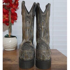 leather Smoky Mountains kid's grey cowboy western square toe boots sz 4